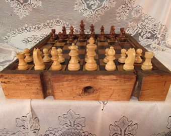 STUNNING Chess Set from Reclaimed Wormy Chestnut Barn Wood sku 228