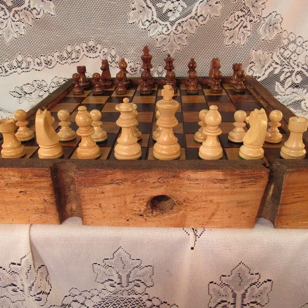 STUNNING Chess Set from Reclaimed Wormy Chestnut Barn Wood sku 228