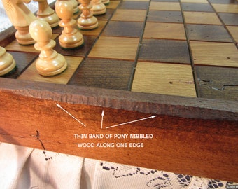 PONY NIBBLED EDGE Chess Set in Reclaimed 1830's Ohio Chestnut Barn Wood sku 275