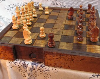 Incredible Chess Set from Reclaimed 1830's Barn Wood, Wormy Chestnut and Quilted Maple, sku 267