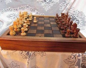 Walnut Chess Set , From Salvaged 1830's Barn Wood, High Quality Carved Chess Pieces sku35w