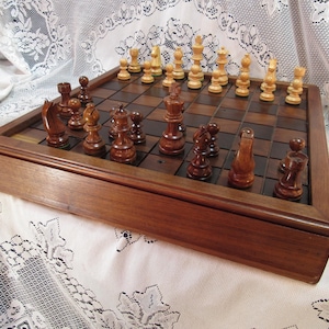Walnut Chess Set , From Salvaged 1830&#39;s Barn Wood, High Quality Carved Chess Pieces sku47w