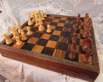 Cherry Chess Set in Reclaimed Cherry Barn Wood,sku 46c