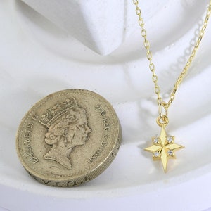 14K Gold North Star Necklace – Minimalist Dainty Star Pendant, Celestial Jewelry, Solid Gold Compass Star Necklace, Gift for Her