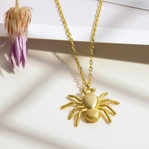 Gold Arachnid Necklace, Elegant Spider Necklace, Stylish Gold Spider Pendant, Handcrafted Spider Necklace, Chic Gold Spider Charm Necklace
