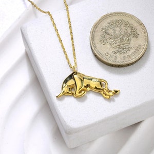 14K Gold Bull Necklace – Handcrafted Bull Pendant, Symbolic Bull Jewelry, Strong & Bold Animal Necklace, Unique Gift for Her, Luxury Bull