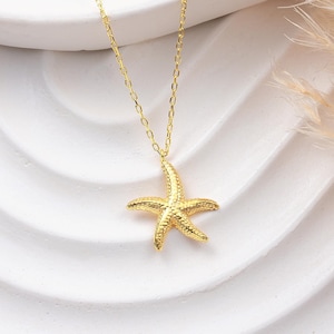 14K Gold Starfish Necklace, Handcrafted 14K Gold Starfish Charm, Delicate 14K Gold Starfish Pendant, Ocean Lovers, A Unique Gift for Her