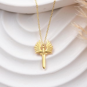Gold Sword of Archangel Michael Pendant Necklace, Guardian Angel Michael Pendant Jewelry, Archangel Michael Amulet Pendant Necklace,