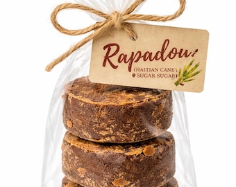 Discos de azúcar de caña cruda haitiana Rapadou (paquete de 3) / Endulzante caribeño natural sin refinar / Sabor de Haití