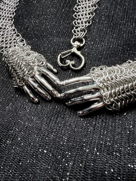 Silver Clasping Hands Buckle, Victorian Style Chainmail Wrap  display picture 3