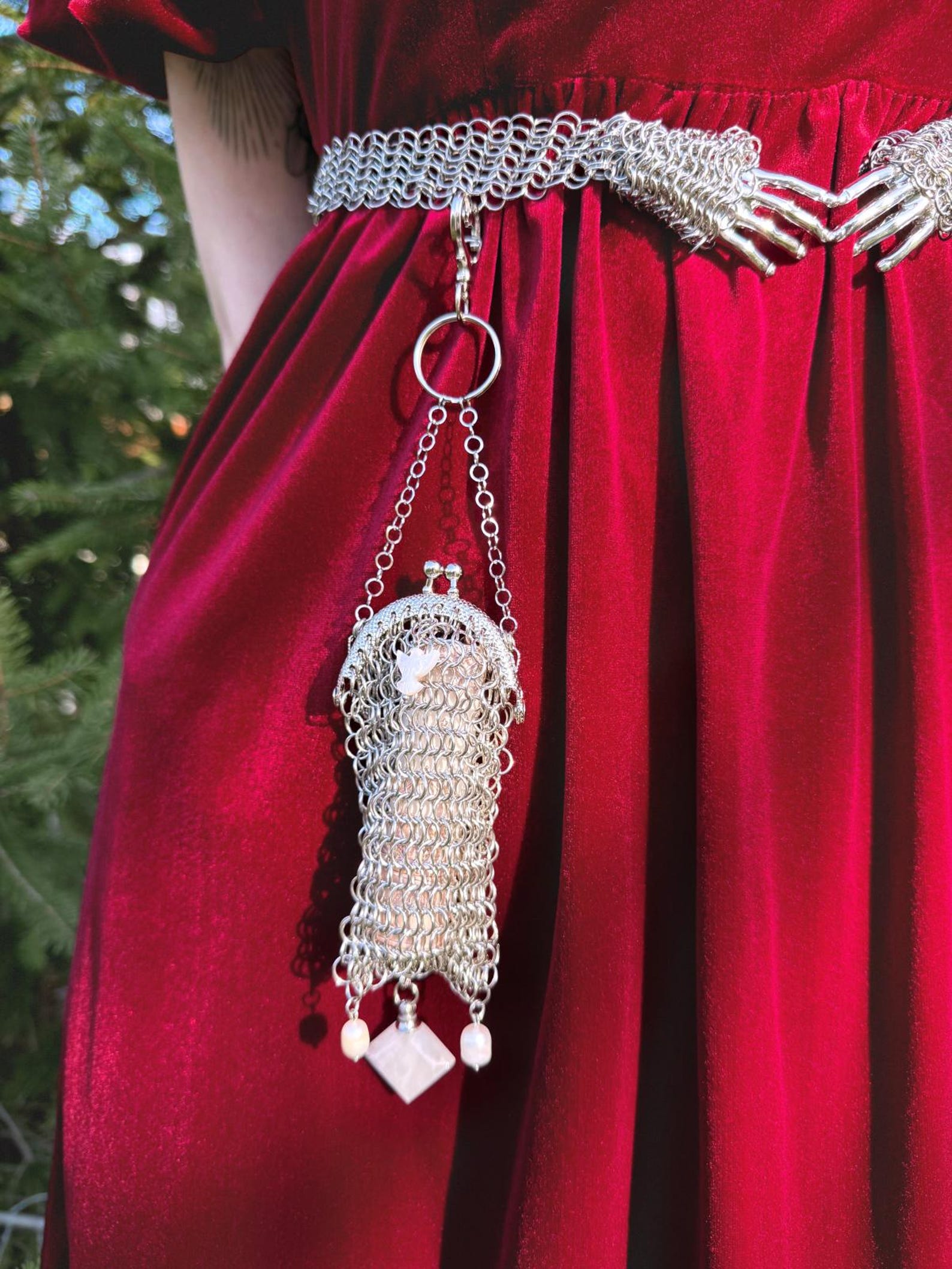 Chainmail Lipstick Belt Pouch With Quartz Perfume Bottle, Handmade ...
