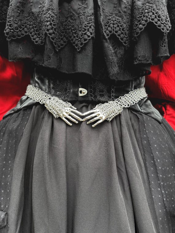 Clasping Hands Handmade Chainmail Belt, Mourning Hands Victorian Clasping Hands Handmade Chainmail Belt, Mourning Hands Victorian