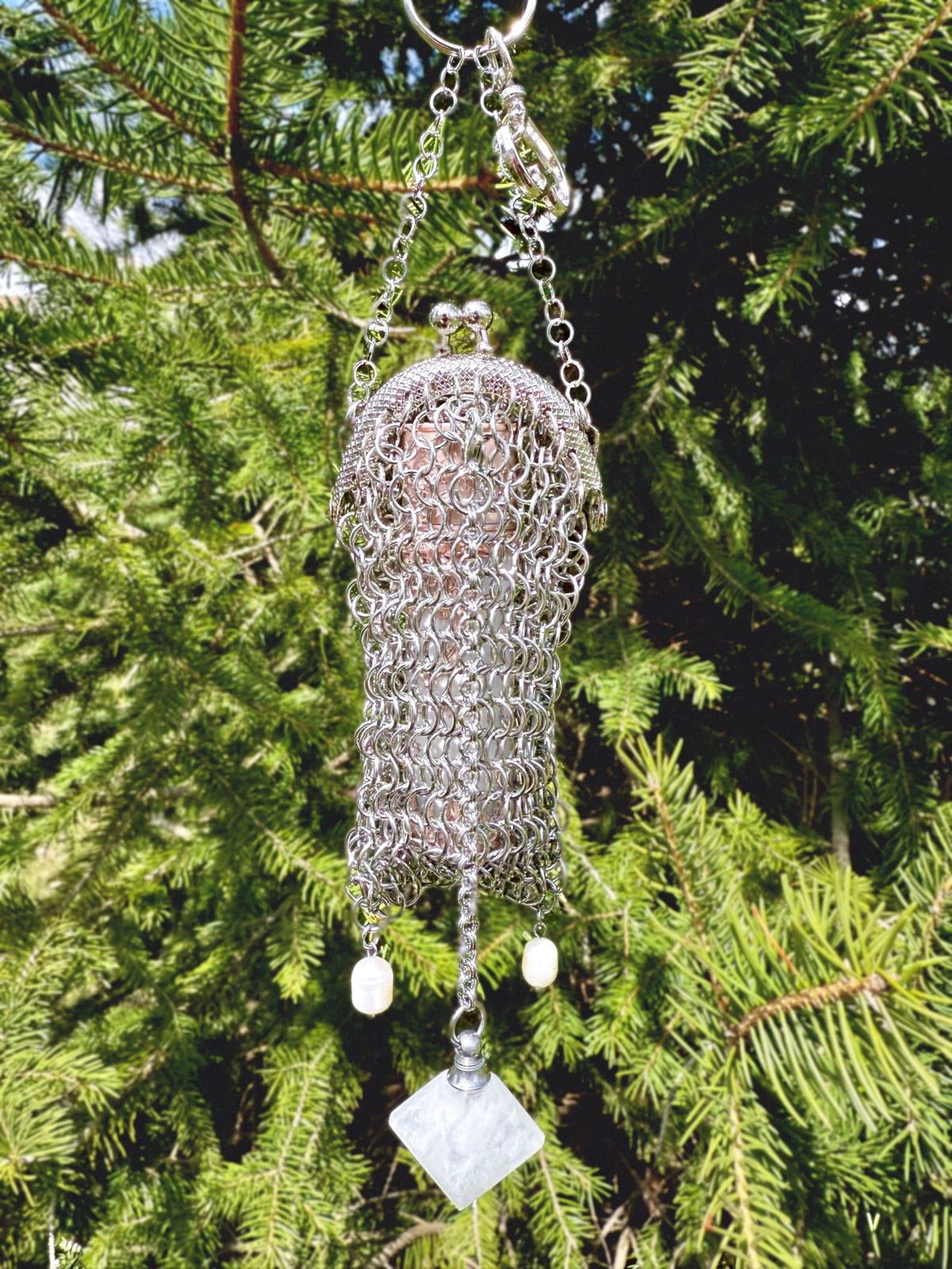 Chainmail Lipstick Belt Pouch With Quartz Perfume Bottle, Handmade ...