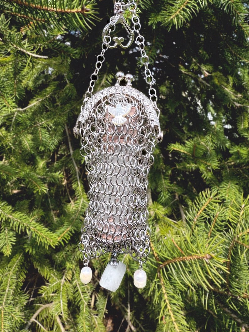 Chainmail Lipstick Belt Pouch With Quartz Perfume Bottle, Handmade ...