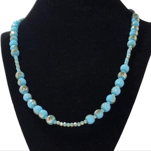 Aqua and Silver Beaded Necklace