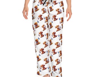 Pantalones de pijama para mujer de Highland Cow, bonito diseño de vaca y mariposa, pantalones de descanso, ropa de dormir, regalo para ella, pijamas para amantes de los animales