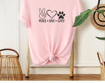 Paz, amor, gatos, bigotes de gato, camiseta de gato, regalo para mamá gata, camiseta para amantes de los gatos, camiseta divertida de gato, camiseta linda de gato, camiseta de gato loco, camiseta, camiseta