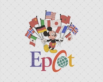 Epcot PNG, Mickey Flags of Nations Vintage 90's Style WDW Sublimation Design