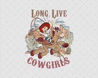 Retro Jessie Long Live Cowgirls PNG, projekt koszulki Toy Story (pobieranie cyfrowe)