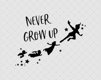 Never Grow Up Peter Pan SVG PNG, Neverland Clipart (Digital File)