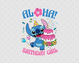 Aloha Stitch Birthday Girl, Kids Celebration, PNG SVG (Digital File)