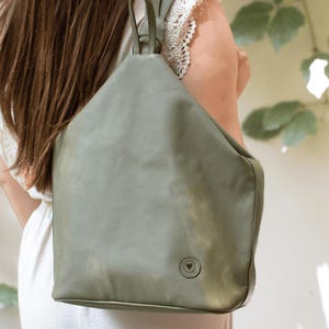 Handmade Olive Green Leather Backpack Purse 2-in-1: Convertible Shoulder Bag