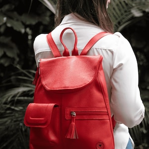 Red Leather Backpack for Women. Laptop backpack, backpack for women, leather backpack, stylish bag for women, red leather laptop bag, purse