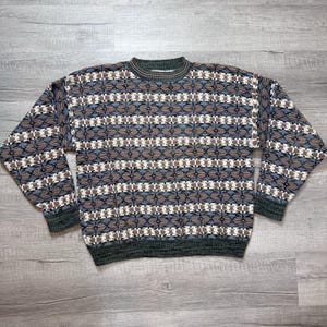 VINTAGE 1990s Crossings Abstract Pattern Tight Knit Crewneck Sweater Men&#39;s Large