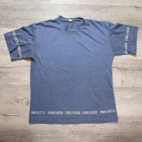 Vintage 90s Nautica 'first Class' Large Blue Short Sleeve Single