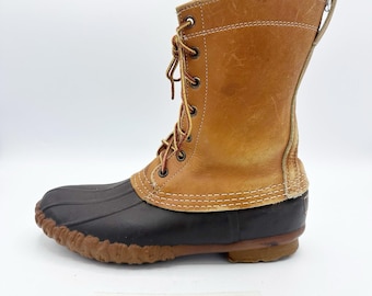 Vintage LL Bean Maine Hunting Shoe Boots 10" Leather Unlined Rubber USA Womens 8