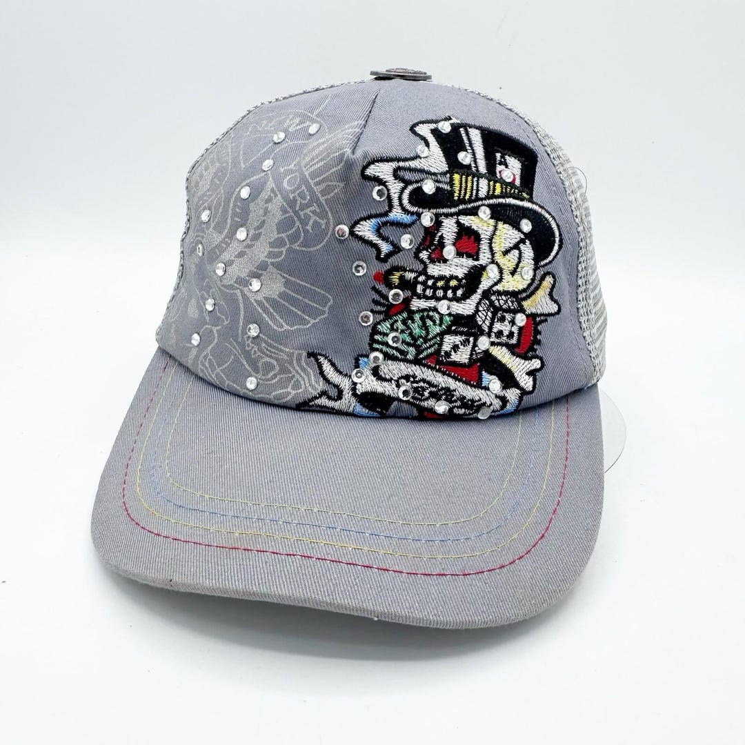 Vintage Y2K Don Ed Hardy Mesh Trucker Hat Crystals Skull Cowboy New ...