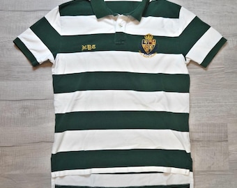 Vintage Polo Ralph Lauren Rugby Shield Crest NYC-shirt LARGE heren groen wit