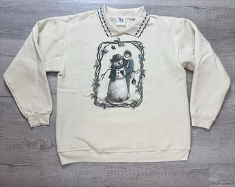 Vintage Won's Wear Beige Damen XL Pullover Heidi Satterberg Art Winter Schneemann