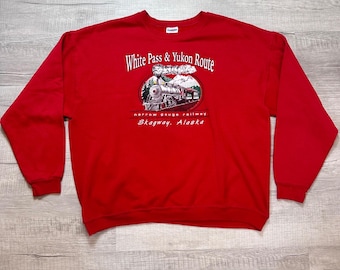 Vintage 90er Jahre Alaska White Pass & Yukon Route Crewneck Sweatshirt Herren 2XL Rot