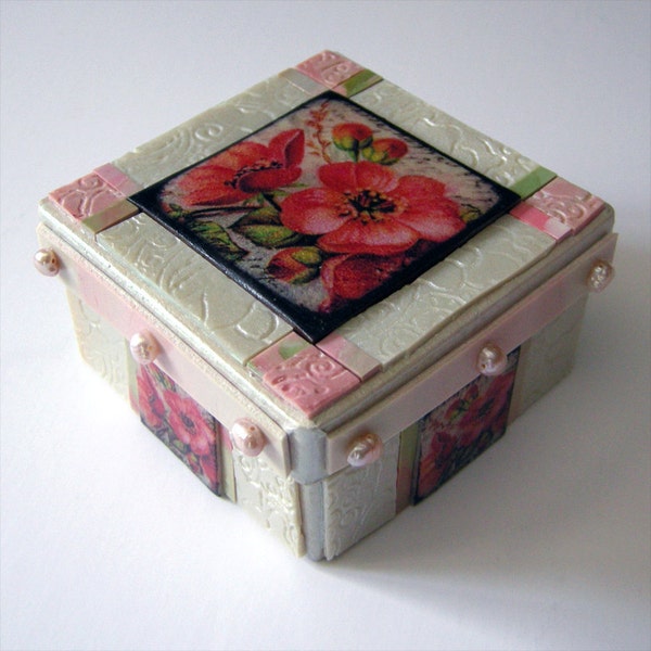 Pearls and Peonies Keepsake Gift Box  Mosaic Pink Green White Rose  Scarlet  Pati Bannister Original Art