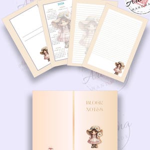 Block notes a righe stampabile con personaggio femminile "Lily",con calendario annuale 2026 13cmx20cm PDF