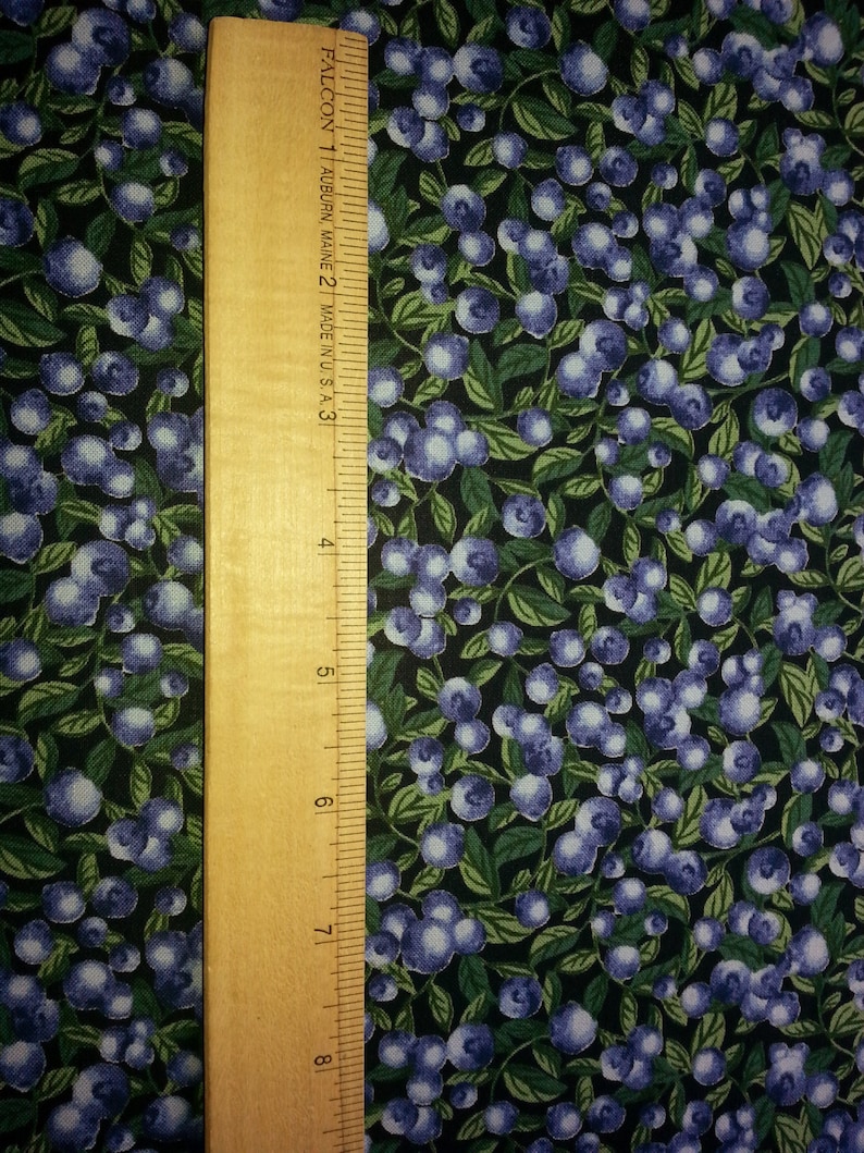 Blueberry Print Fabric on a Black Background. - Etsy