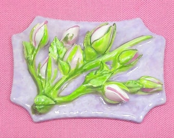 Pink Rosebuds on purple, Pink and Purple Flower, Pin Brooch, 3D Relief, Shappy Chic Farmhouse style furniture applique