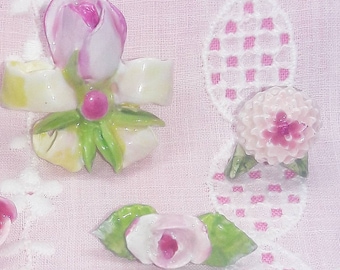 Pink Rose Pins, Mini Brooch, Miniature Roses, Shabby Chic Farmhouse Cottage Style