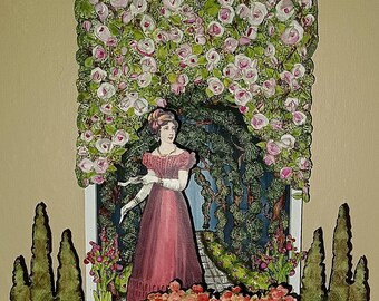 Dollhouse Doll 1:12 scale, beautiful display doll lady in a red party dress on detachable display stand