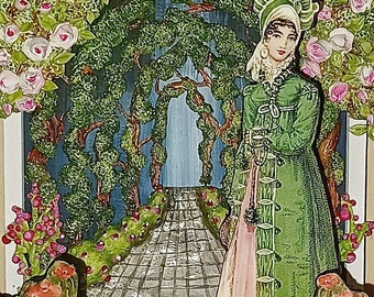 Dollhouse Doll 1:12 scale, beautiful display doll, The Green Lady, on detachable display stand