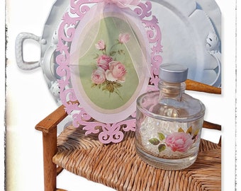 Wall Art Decoupage Plaque The Favorite Sagen Rose Pink Green Shabby Chic