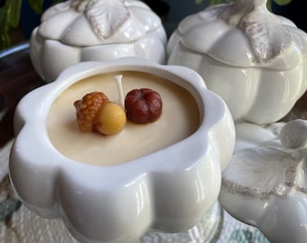 Cute Little White Pumpkin Candles with Acorn and Putka Pod Decor ***Perfect for Fall***