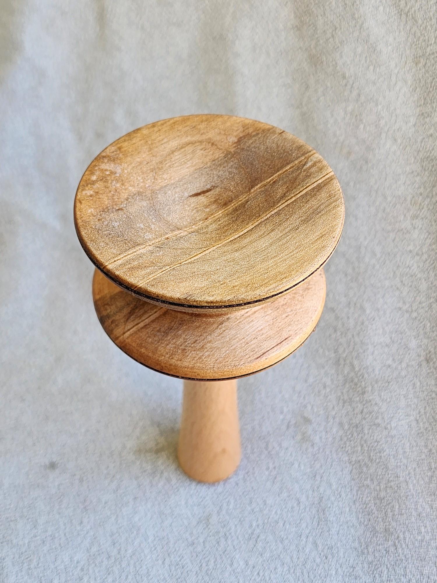 Drop spindle -  support lap bowl - figured maple and beech- supported spinning -  support bowl