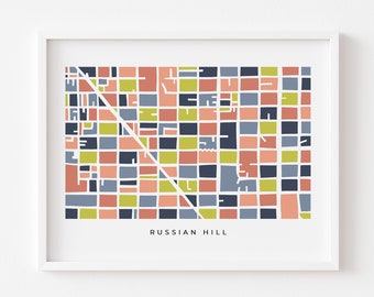 San Francisco Russian Hill Minimalist Art Map - Colorful and Minimalist - High Quality Print or Digital