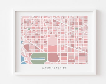 Washington DC Print - Washington DC Map - Cherry Blossoms Wall Art Map - High Quality Print