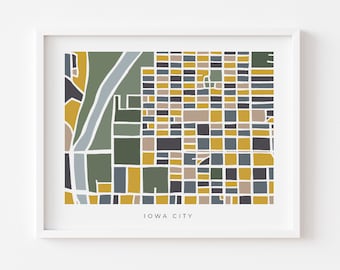 Iowa City Wall Art Map - Colorful and Minimalist - Print or Download