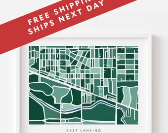 East Lansing Map Print – East Lansing Michigan Wall Art – Colorful & Minimalist Poster