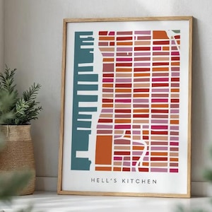 Impression de carte Hell's Kitchen - oeuvre d'art murale Manhattan - affiche minimaliste colorée