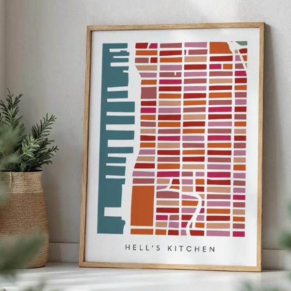 Hell's Kitchen Map Print – Manhattan Wall Art – Colorful Minimalist Poster